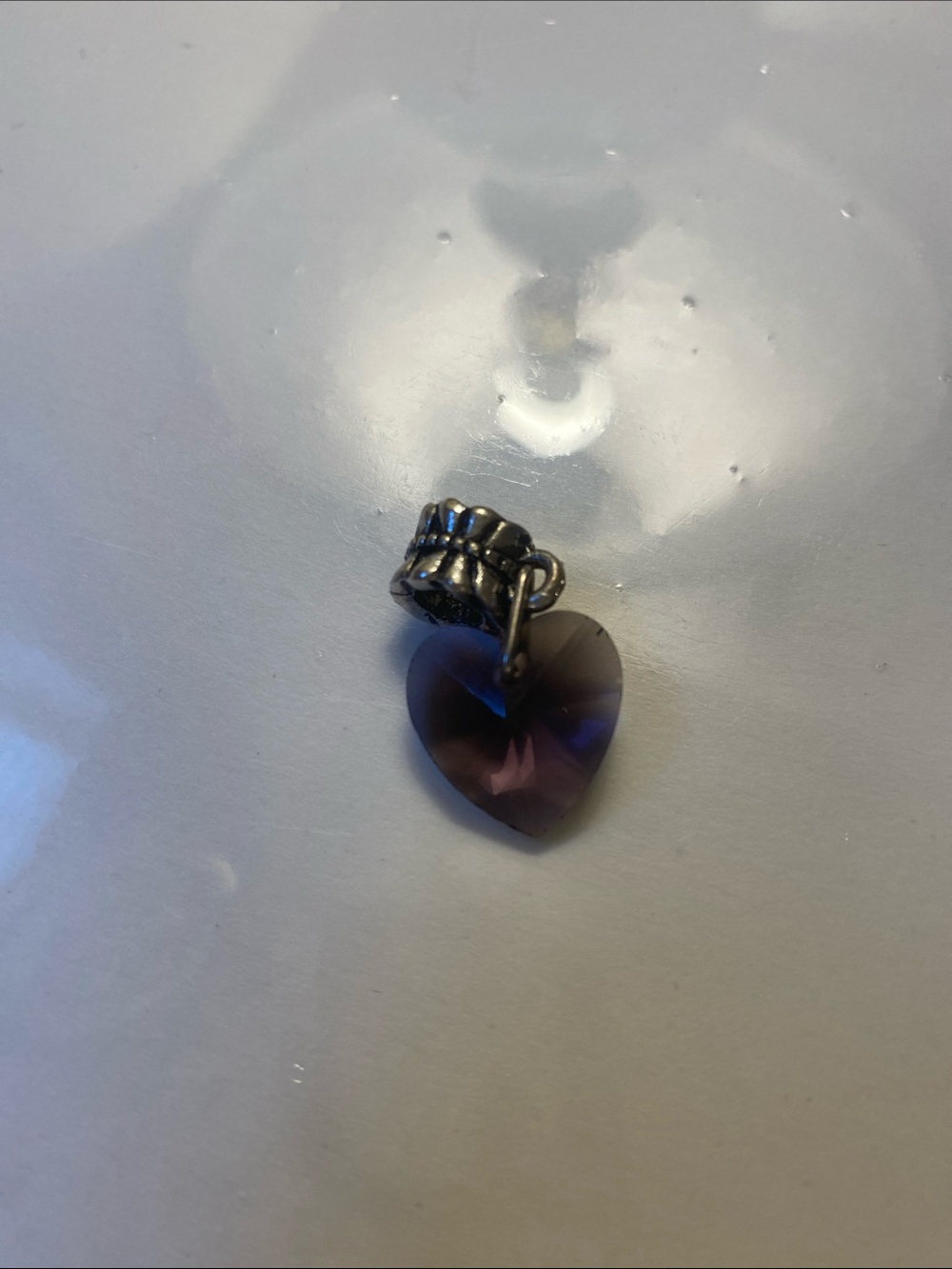 Heart Crystal Pendant Charm in Purple with Silver Bail